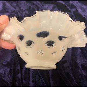 Vintage Fenton opalescent white coin dot candy dish